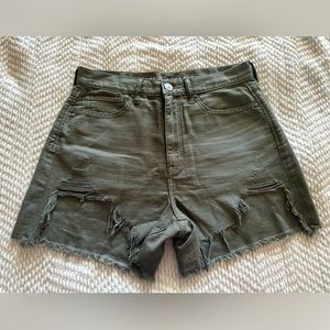 Grey-Green High Waist Ripped American Eagle Shorts